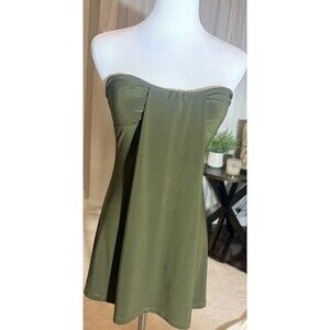 MANDEE Olive Green Strapless Tube Top Size Small Longline Tunic Y2K Style